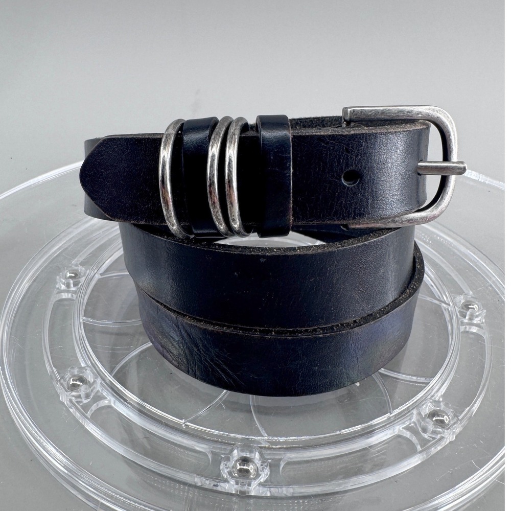 American Eagle Womens Leather Belt Triple Keeper Loop Black Small